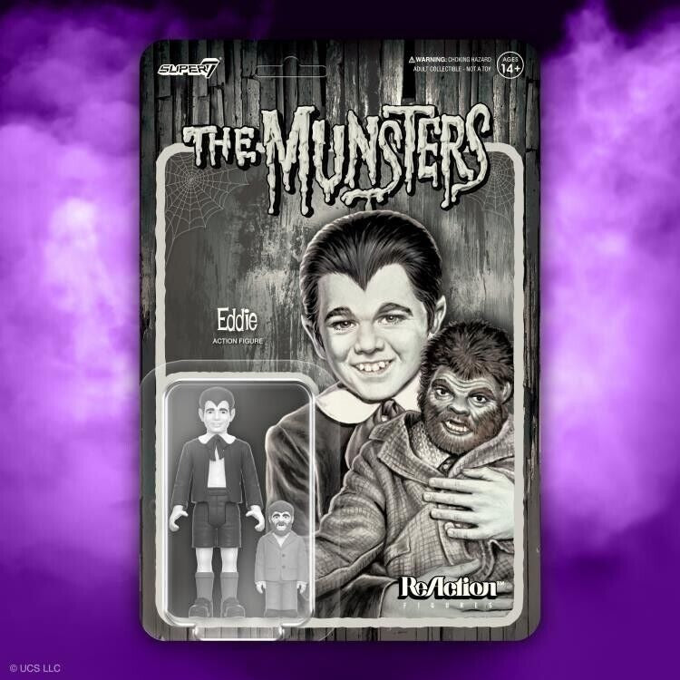 Eddie Munster with Woof Woof Super7 ReAction Wave 3 Grayscale Action Figure