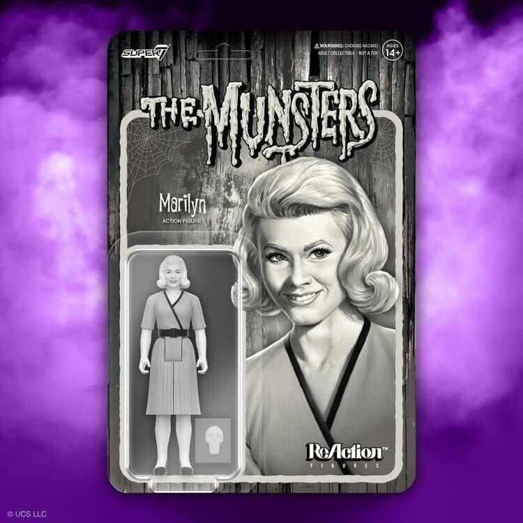 Marilyn Munster with Skull Book Super7 ReAction Wave 3 Grayscale Action Figure